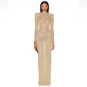 Gold Embellished Long Sleeve Gown